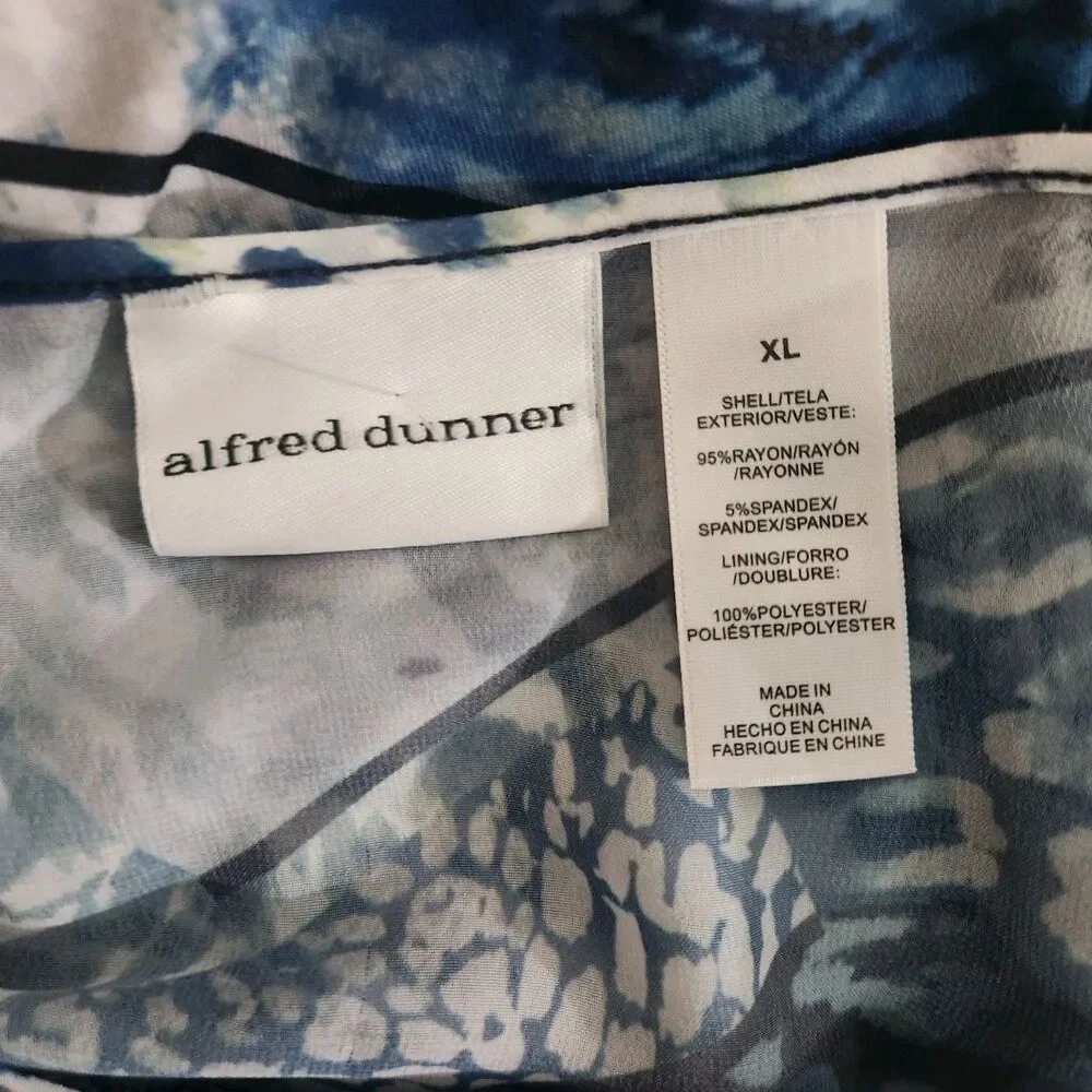 ALFRED DUNNER XL Blue Studded  Pullover 3/4 Slv Knit Stretch Semi-Sheer Neck